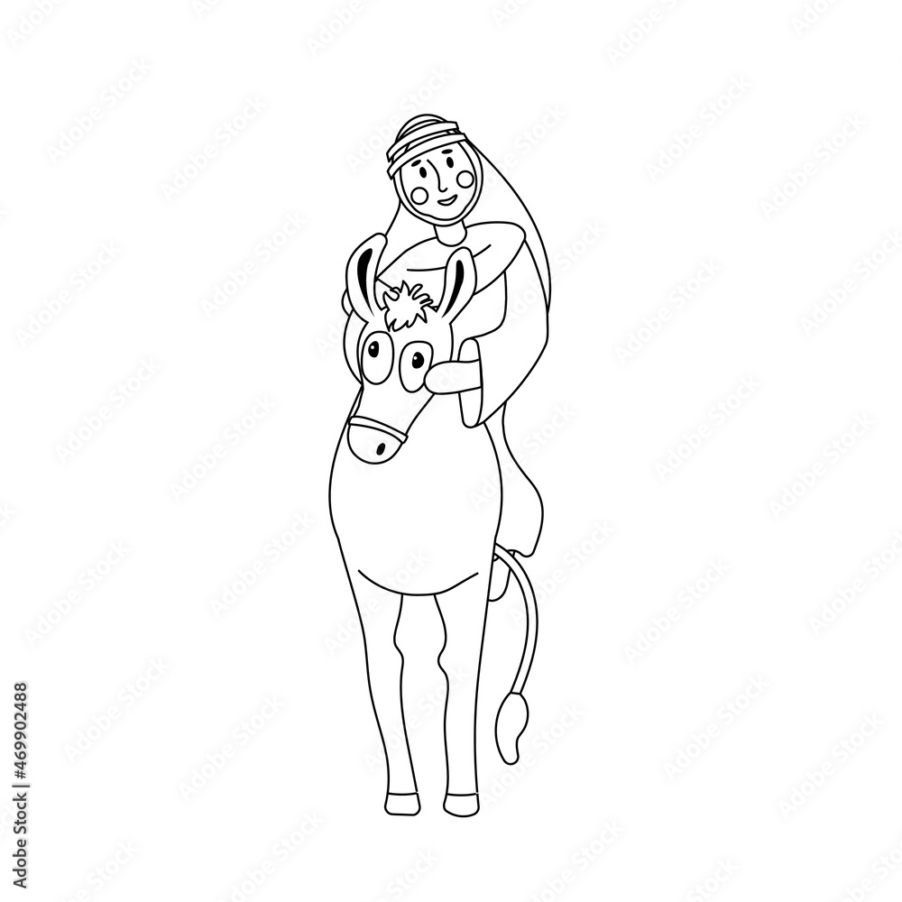 A vector illustration of Mary on a donkey led by Joseph on their travels to Bethlehem A vector illustration of Mary on a donkey led by Joseph on their travels to Bethlehem