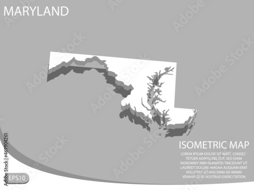 white isometric map of Maryland elements gray background for concept map easy to edit and customize. eps 10