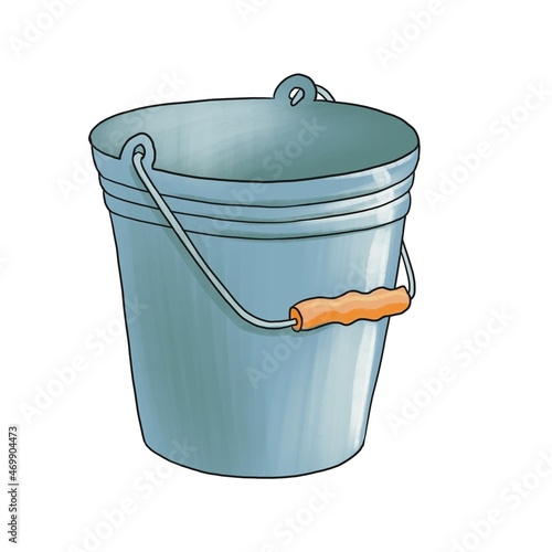 drawing metal bucket isolated at white background, hand drawn iillustration photo