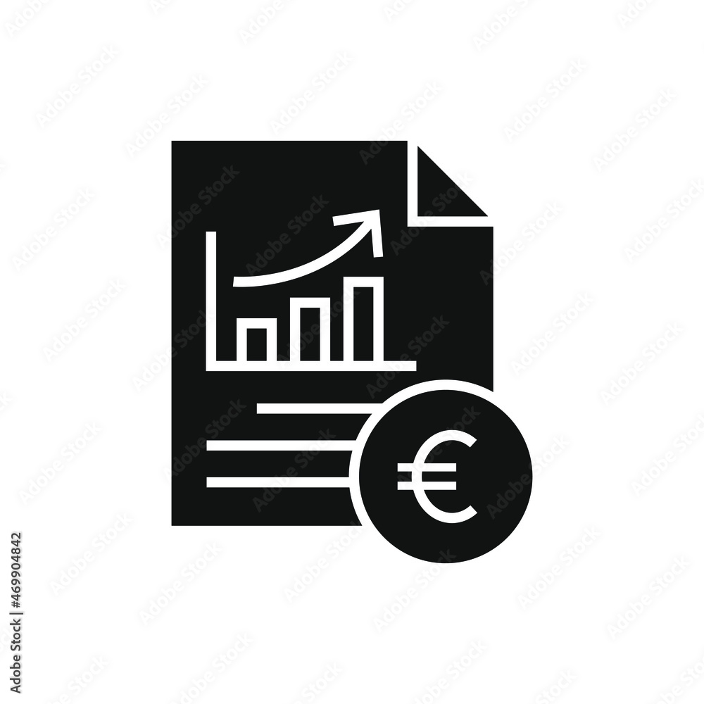 Euro growth reports. Increased revenue icon flat style isolated on white background. Vector illustration Euro growth reports. Increased revenue icon flat style isolated on white background. Vector illustration