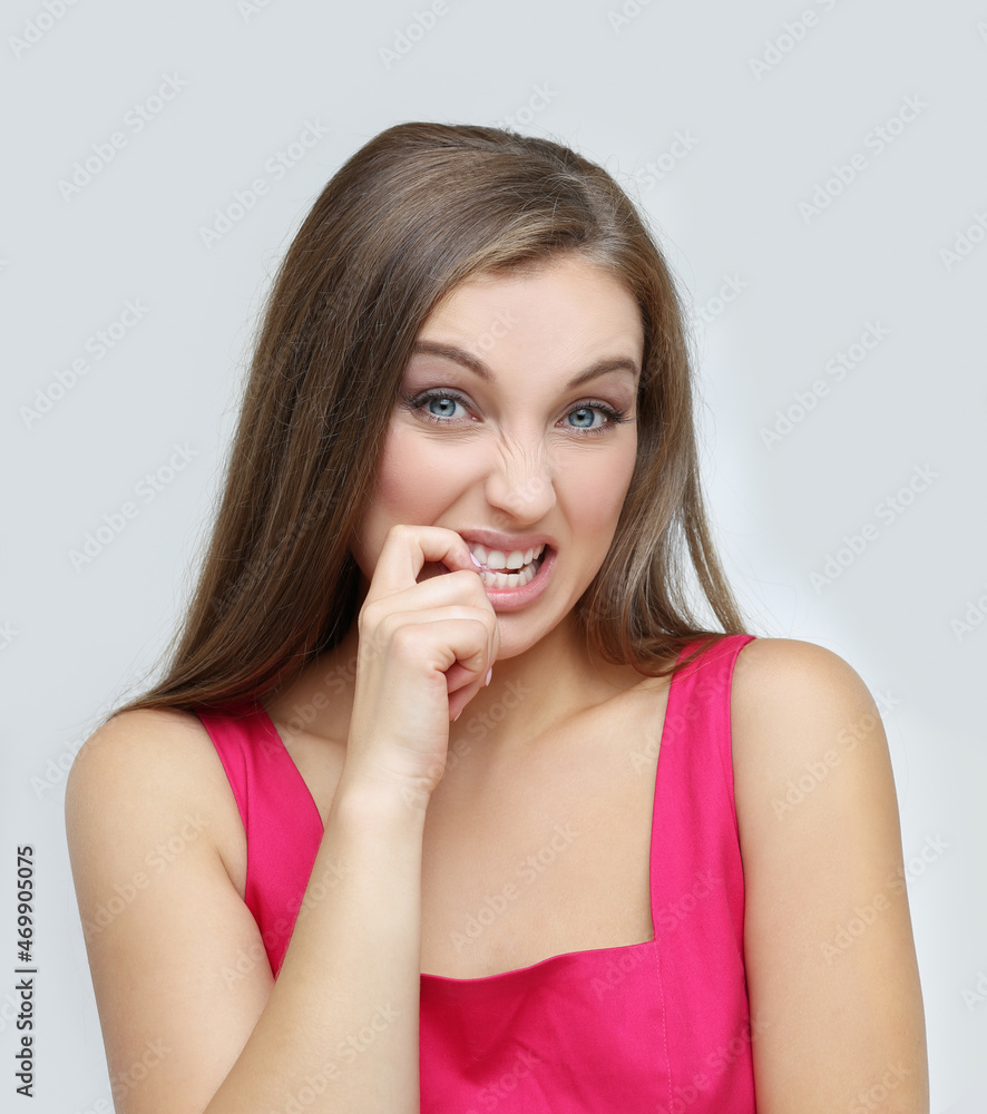 Portrait of confused young woman complaining Portrait of confused young woman complaining