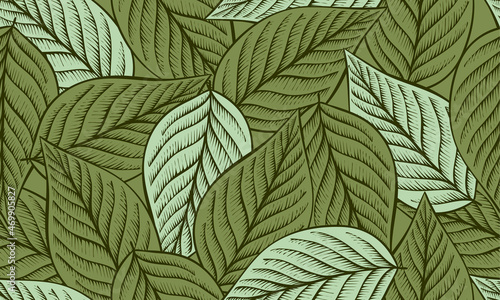 vector drawing vintage seamless pattern with leaves, hand drawn illustration