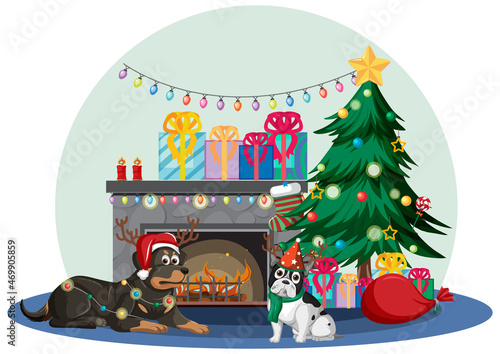 Fireplace with decorative objects in Christmas theme