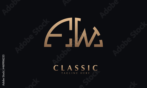 Alphabet FW or WF Half Illustration monogram vector logo template