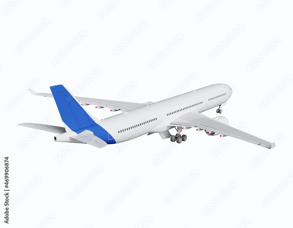 White airbus isolated airplane on a white background 3d rendering White airbus isolated airplane on a white background 3d rendering