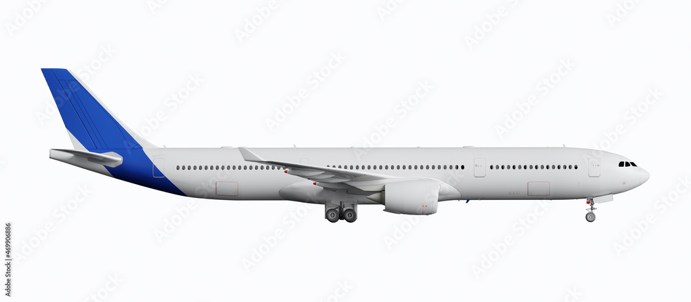 White airbus isolated airplane on a white background 3d rendering