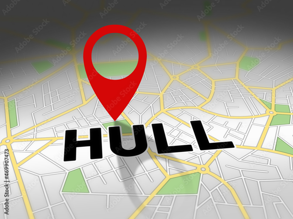 Hull on map with red GPS navigation pin. United kingdom location with generic map background. Hull on map with red GPS navigation pin. United kingdom location with generic map background.