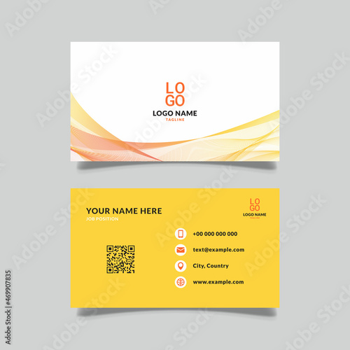 modern business card wavy futuristic concept, gradation style, yellow and orange combined color, vector design graphic