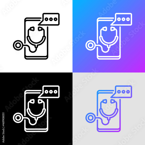 Telemedicine thin line icon, stethoscope with speech bubble on screen of smartphone. Modern vector illustration of online medical consultant.