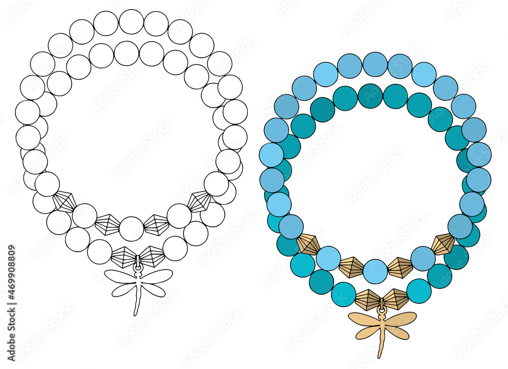 Obraz premium Double bracelet made of large beads with dragonfly-shaped pendant.