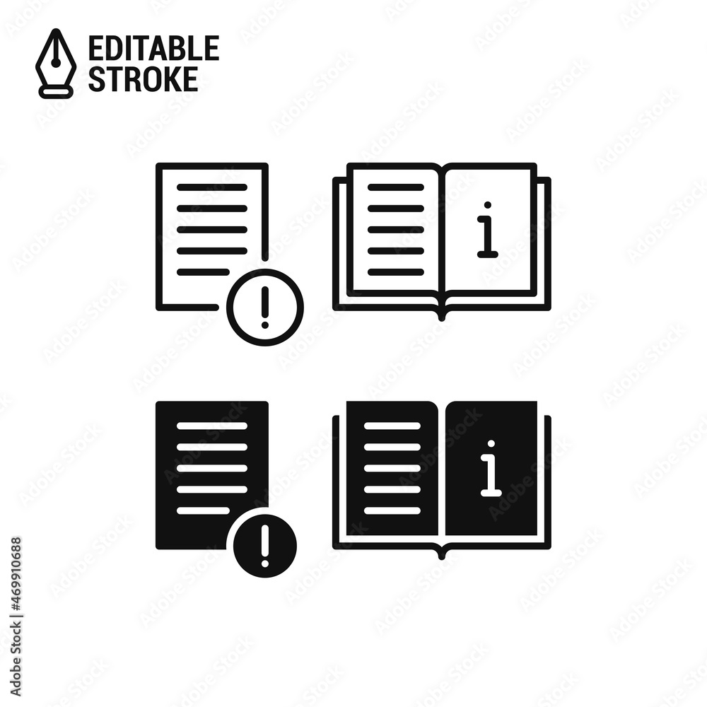 Instruction book or manual icons. Set of icons with manuals and instructions isolated on white background and editable strokes. Vector Instruction book or manual icons. Set of icons with manuals and instructions isolated on white background and editable strokes. Vector