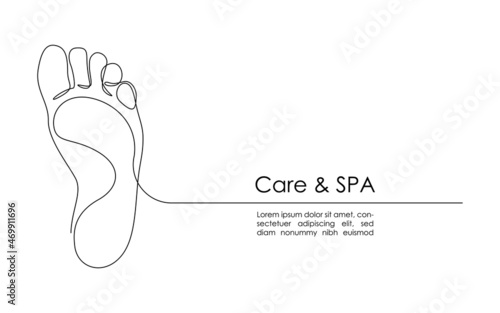 One continuous line drawing of bare foot. Gentle female leg in simple linear style. Concept of Wellness healthy massage and Care about soft skin. Editable stroke. Doodle vector illustration