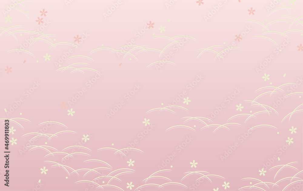 和柄な桜と草模様の背景素材（ピンク）
