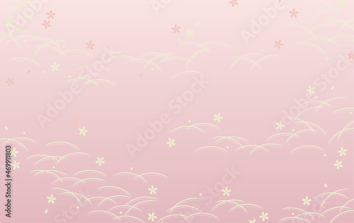 和柄な桜と草模様の背景素材（ピンク） 