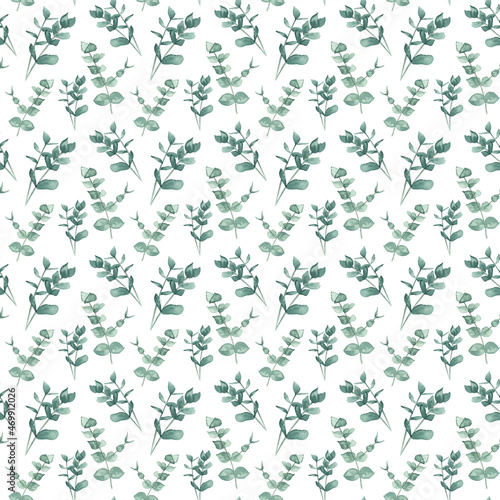 Christmas Watercolor seamless pattern  holiday digital paper with eucalyptus. Winter background  hand painted backdrop. Scrapbooking  wallpaper  wrapping paper  printable  textile and fabric design