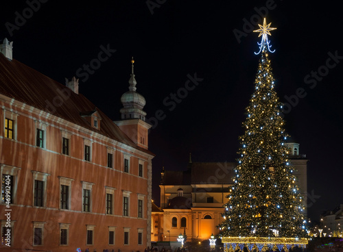 Holiday decorations of Castle square in Warsaw. Poland