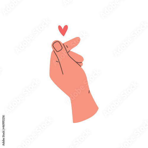 Hand gesture expressing affection. Human hand showing love Korean sign. Vector flat illustration
