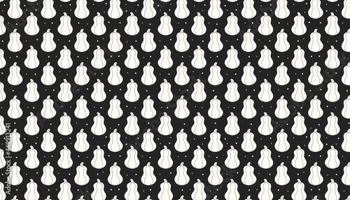 Pumpkin silhouette pattern, background, banner. Autumn holiday. Thanksgiving Halloween decor. Vegan vegetarian food. Kitchen element. Groceries shop. Gardening, farming.