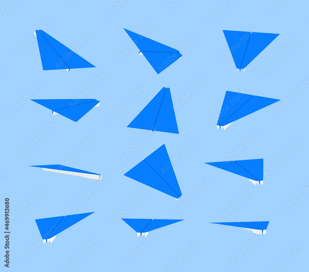 Fototapeta premium Origami paper planes collection with different views and angles