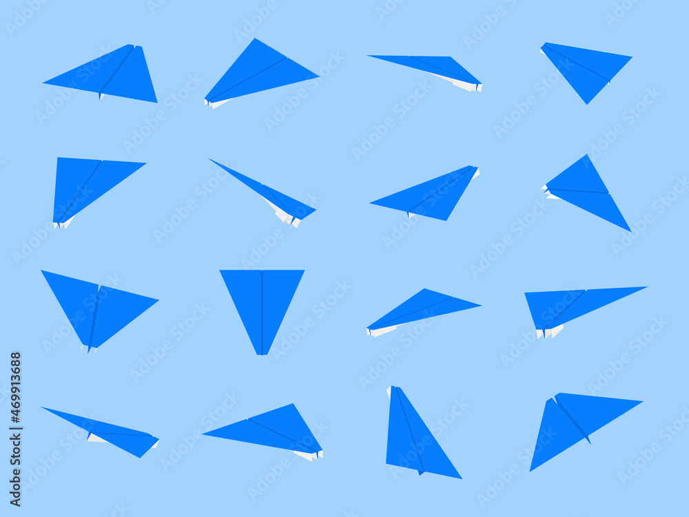 Origami paper planes collection with different views and angles Origami paper planes collection with different views and angles