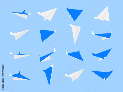 Origami paper planes collection with different views and angles