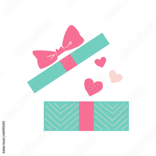 Valentine's day design. Realistic red gifts boxes. Open gift box with pink hearts full of decorative festive object.