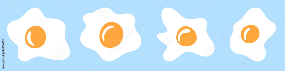 Fototapeta premium Set of soft shaped fried eggs, fried eggs with egg white and round yolk, protein breakfast food