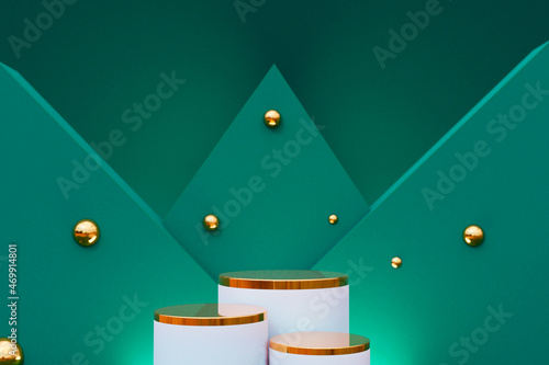 3d render Podium and minimal abstract background for Christmas, 3d rendering geometric shape, Golden Stages for product