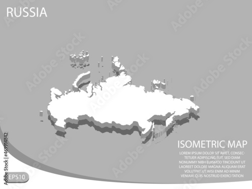 White isometric map of Russia elements gray background for concept map easy to edit and customize. eps 10