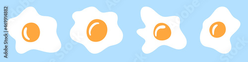 Set of soft shaped fried eggs, fried eggs with egg white and round yolk, protein breakfast food