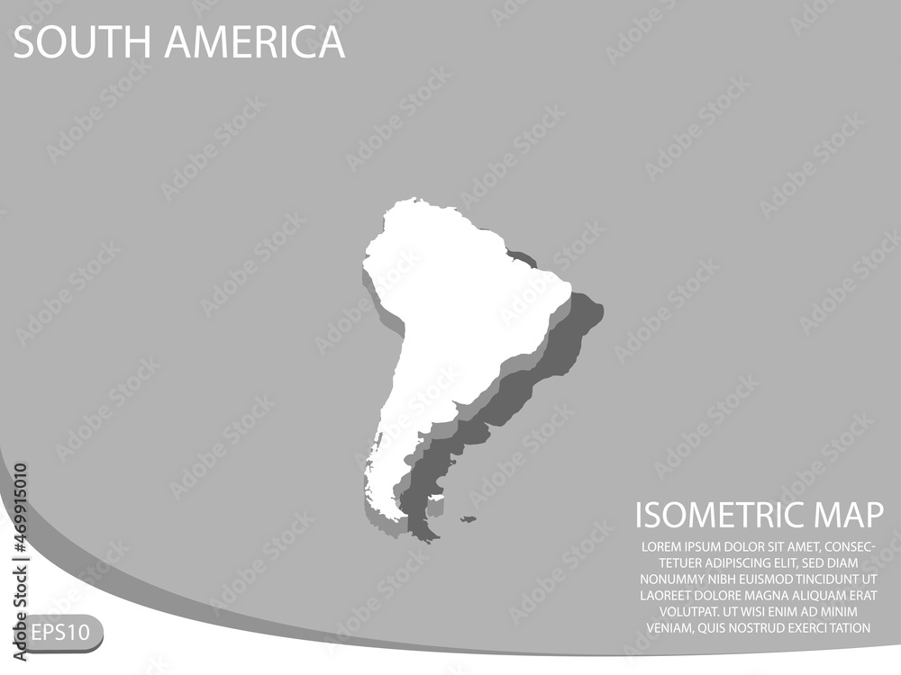 White isometric map of South America elements gray background for concept map easy to edit and customize. eps 10