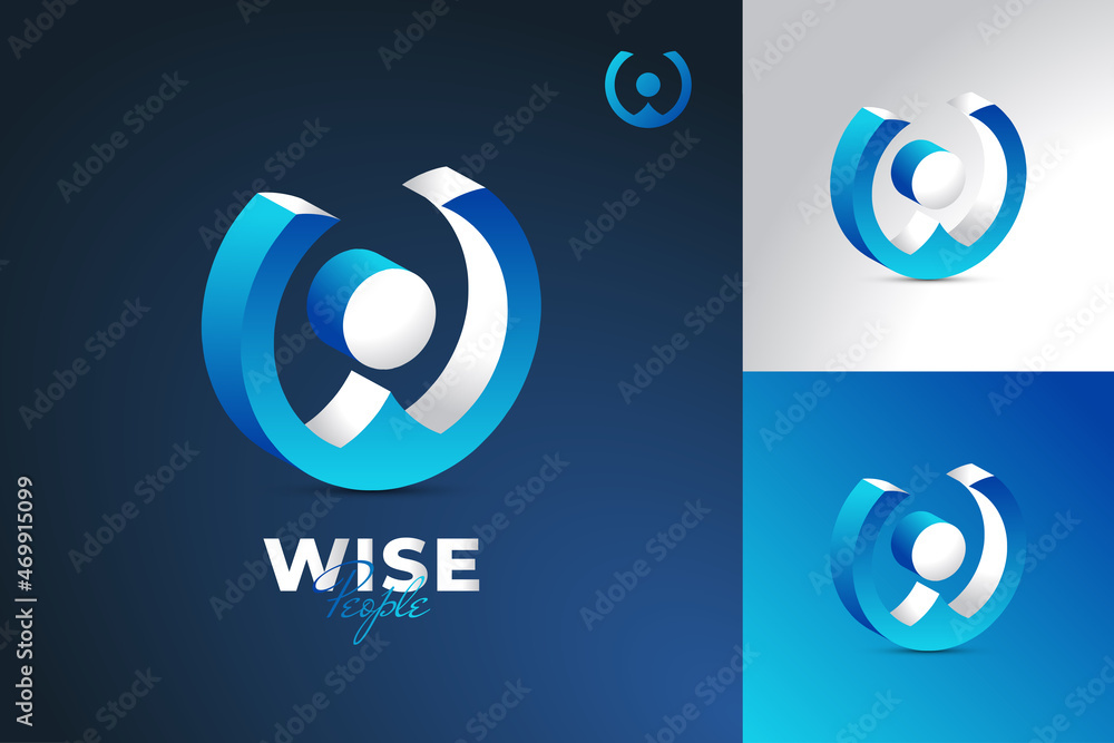 3D People Logo Design with Initial Letter W and O in Blue and White. WO or OW Monogram Logo or Symbol 3D People Logo Design with Initial Letter W and O in Blue and White. WO or OW Monogram Logo or Symbol