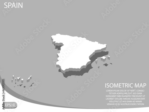 White isometric map of Spain elements gray background for concept map easy to edit and customize. eps 10