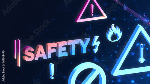 cool concept, safety. signs 3D, stop alert and security, colorful text. stylish 