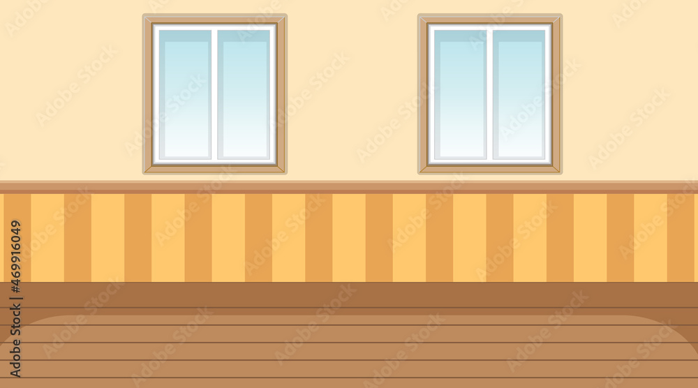 Fototapeta premium Empty room with light yellow wall and parquet floor