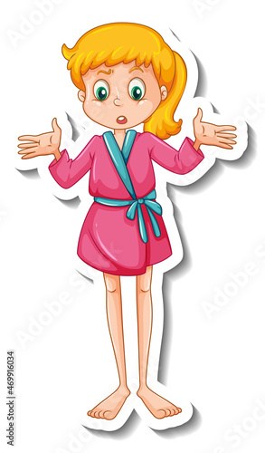 Sticker template with a girl wearing robe isolated