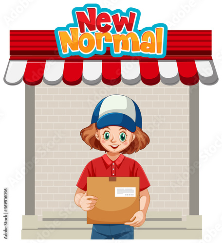New Normal with delivery girl cartoon character