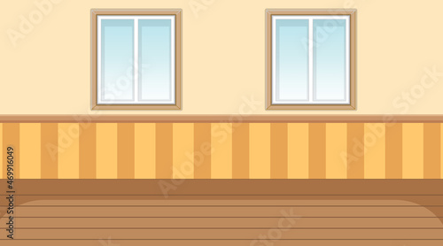 Empty room with light yellow wall and parquet floor