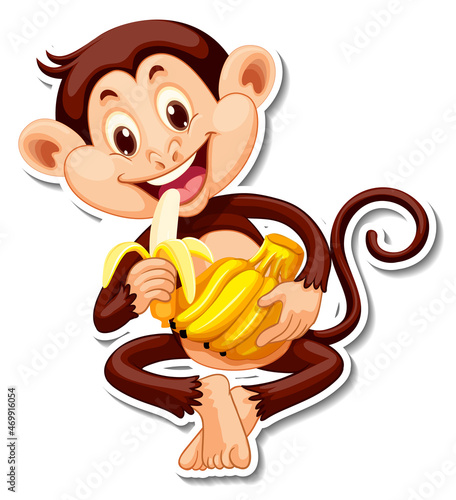 Monkey eating banana cartoon character sticker