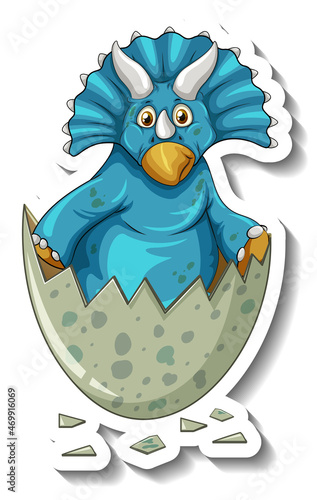 Triceratops dinosaur hatching from an egg cartoon character sticker