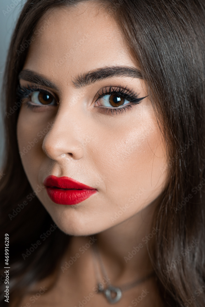 Perfect woman with red lips close up fashion portrait Perfect woman with red lips close up fashion portrait