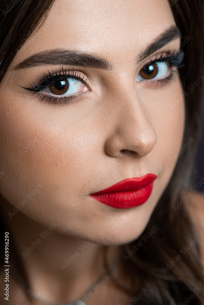Perfect woman with red lips close up fashion portrait Perfect woman with red lips close up fashion portrait