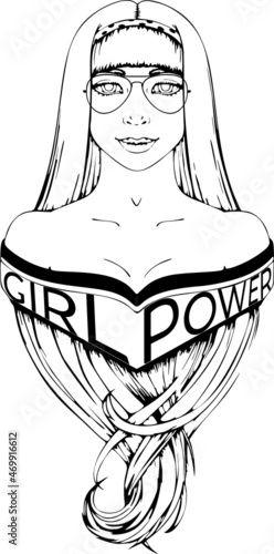 cricut, svg, silhouette cut files. feminist power girl illustration. Design female movement to t-shirt, poster, case for phone