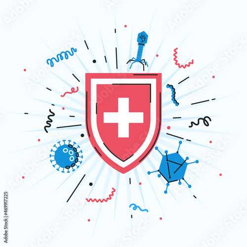 Immune shield concept in flat style, vector