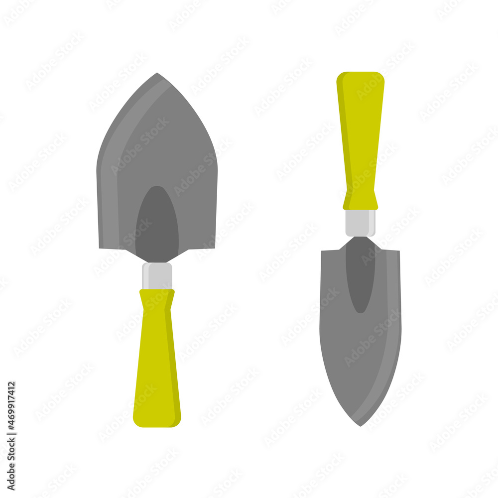 Colorful garden trowels. Gardening tools in flat style. Isolated vector illustration 