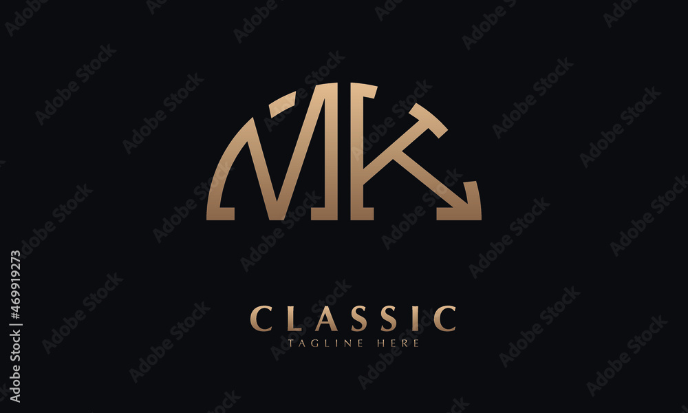 Alphabet MK or KM Half Illustration monogram vector logo template