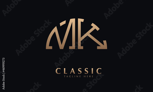 Alphabet MK or KM Half Illustration monogram vector logo template