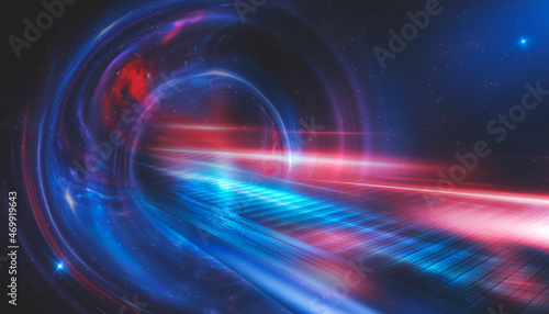 Space galactic fantasy futuristic abstraction. Space nebulae and galaxies. Flashes of light, the movement of light in space. Neon rays and lines of light. 3D illustration