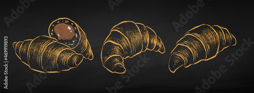 Chalk drawn illustration set of Croissants