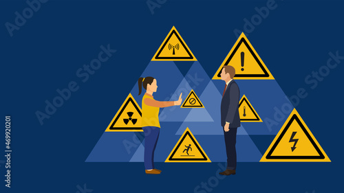 safety and security concept, characters stop, alt signs business man help